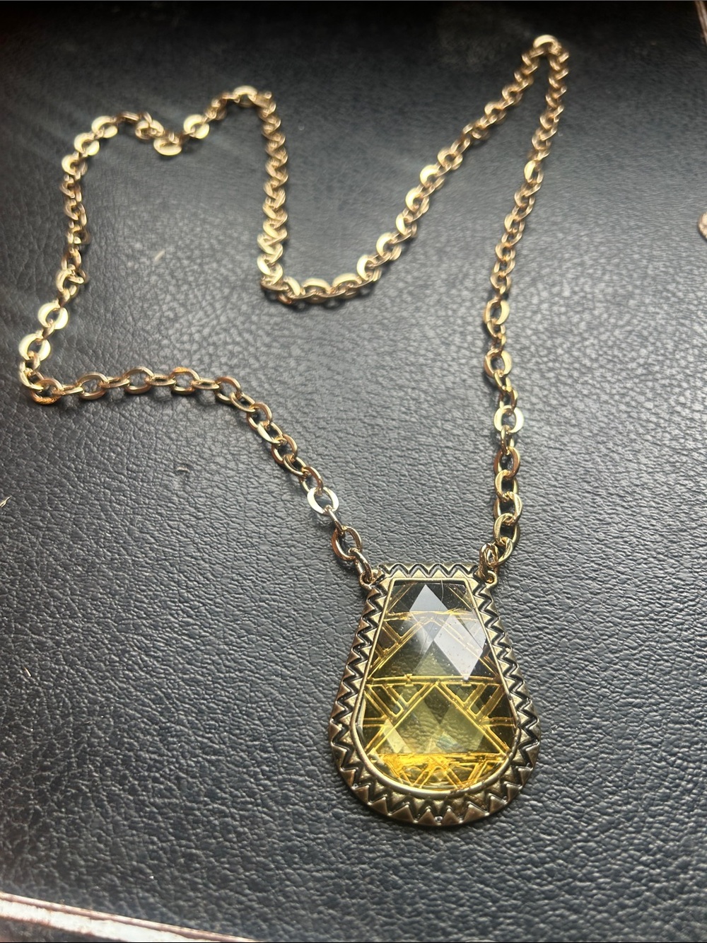 Gold-Tone Yellow Teardrop Pendant Necklace